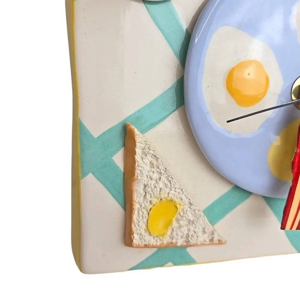 Dick Frizzel New Zealand Breakfast Art Clock‎ Mixed Media Works Vtg Bacon Eggs